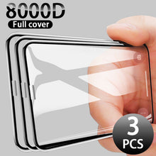 Load image into Gallery viewer, 3 pièces couvercle complet verre de protection sur pour iPhone 11 Pro Max Film de verre trempé sur iPhone X XR XS Max protecteur d'écran bord incurvé