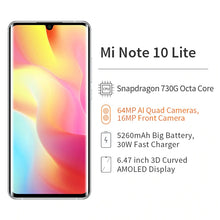 Load image into Gallery viewer, Version mondiale originale Xiaomi Mi Note 10 Lite 64GB 64MP caméra 6.47 "AMOLED écran NFC Snapdragon 730G 5260mAh batterie