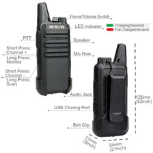 Load image into Gallery viewer, Retevis RT622 RT22 Mini Walkie Talkie 2pcs PMR Radio PMR446 FRS UHF Two-way Radio Portable VOX USB Charging Handheld Transceiver