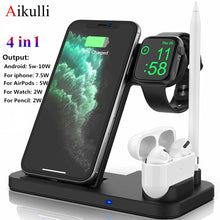 Load image into Gallery viewer, Chargeur sans fil 4 en 1 QI 10W support de chargement rapide pour iphone 11 Pro 8 XR XS pour Apple Watch 5 4 Airpods Pro Charge de crayon