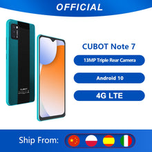 Load image into Gallery viewer, Cubot Note 7 Smartphone Triple Camera13MP 4G LTE 5.5 pouces écran 3100mAh Android 10 double carte SIM téléphone portable visage déverrouillage 2GB+16GB
