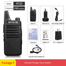 Load image into Gallery viewer, Retevis RT622 RT22 Mini Walkie Talkie 2pcs PMR Radio PMR446 FRS UHF Two-way Radio Portable VOX USB Charging Handheld Transceiver