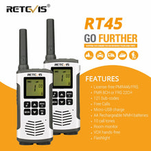 Load image into Gallery viewer, Retevis RT45 PMR Radio Walkie Talkie 2 pcs PMR PMR446 FRS Handy Two-Way Radio Communicator Family Walkie-Talkie Walkie-talkies