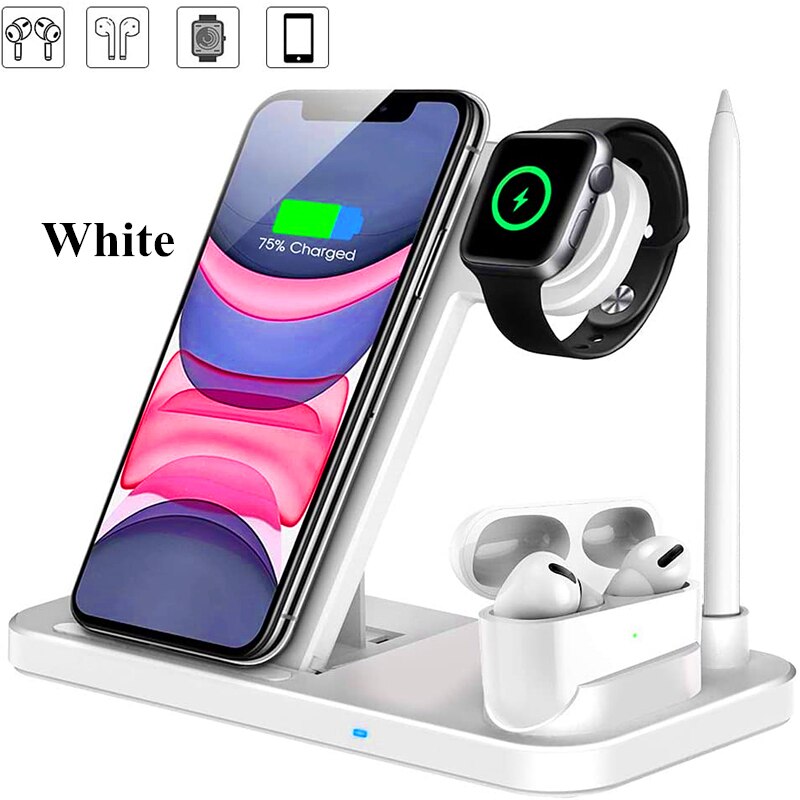 Chargeur sans fil 4 en 1 QI 10W support de chargement rapide pour iphone 11 Pro 8 XR XS pour Apple Watch 5 4 Airpods Pro Charge de crayon