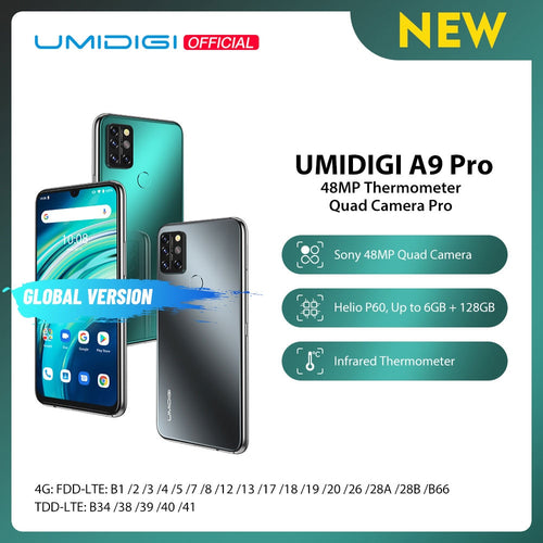 UMIDIGI A9 Pro 32/48MP Quad caméra 24MP Selfie caméra 6GB 128GB Helio P60 Octa Core 6.3 