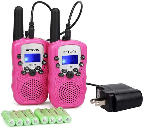 PC Material Pink Retevis RT388 Children Walkie-Talkie 2pcs 0.5W 8/22CH Two Way Radio Portable  Flashlight & Rechargeable Battery