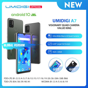 UMIDIGI-A7 Smartphone, 4GB RAM 64GB ROM, Processeur Octa-Core, 6,49'' Grand Plein-écran, Android 10 OS, Quad Caméra,Version Globale