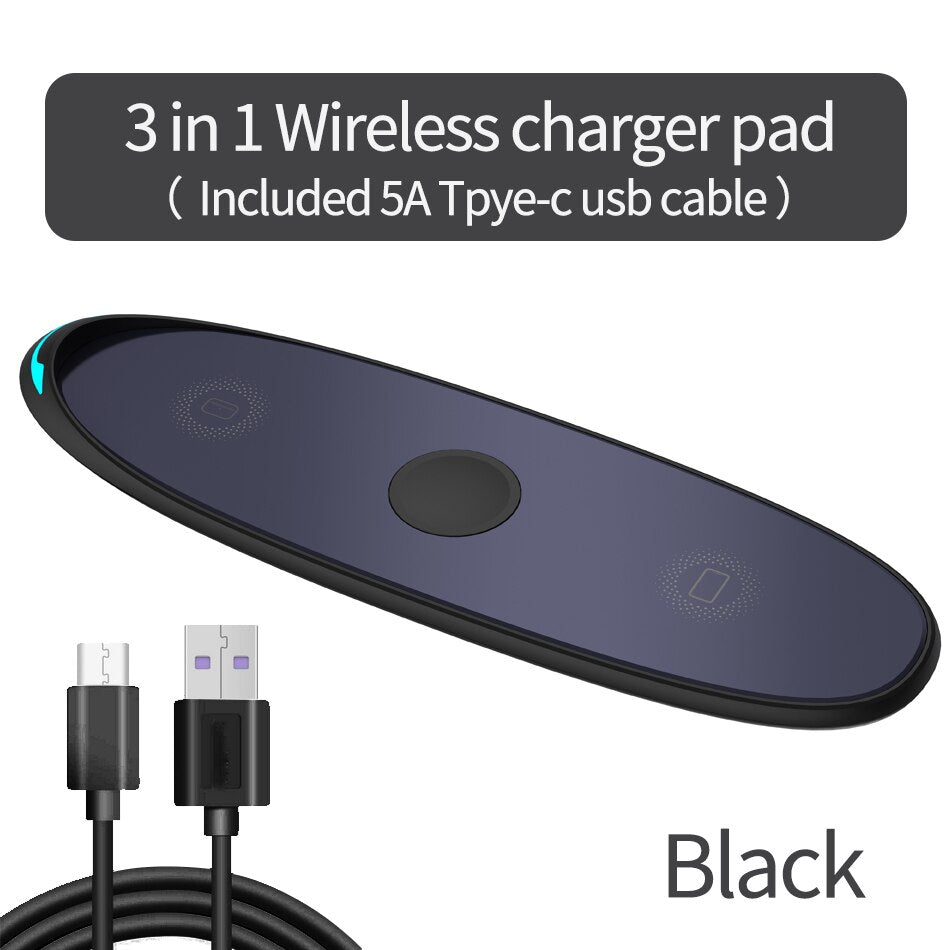 Support de chargeur sans fil 3 en 1 Qi 15W Station de chargement rapide pour Apple Watch iWatch6 5 4 3 AirPods Pro pour iPhone 12 11 XS XR