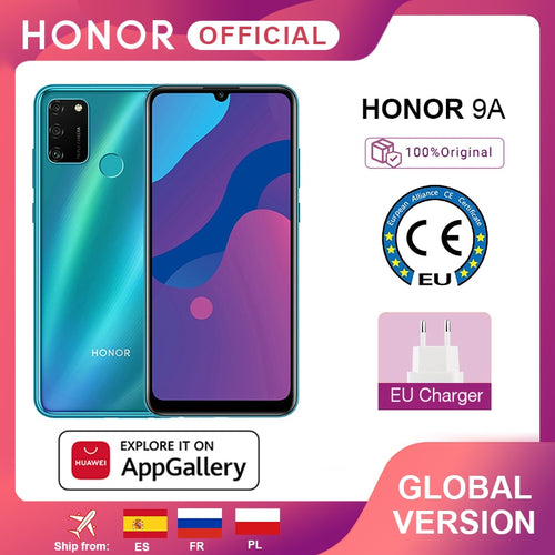 New Global Version Honor 9A Mobile Phones 3GB 64GB 6.3 inch Screen 13MP Triple Cams Fingerprint Facial Unlock Smartphone 5000mAh