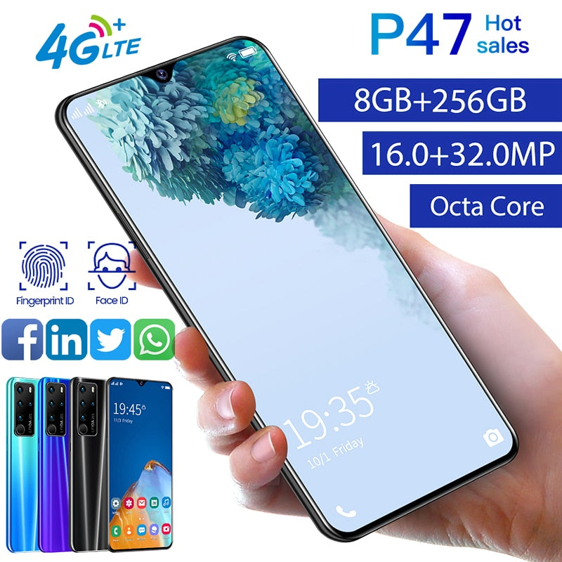 2020 offre spéciale P47 6.7 pouces 8 + 256GB 4G réseau 10 cœurs MTK6792 4800mAh double SIM double veille Smartphone