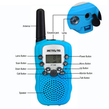 Load image into Gallery viewer, RETEVIS RT388 Walkie Talkie Kids Walkie-talkies 2 pcs Mini Two-Way Radio Station PMR Children Gift/Family Use/Camping 100-800M
