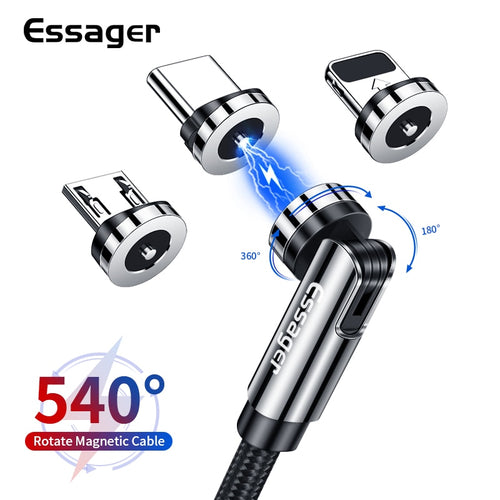 Essager 540 rotation câble magnétique charge rapide aimant chargeur Micro USB Type C câble téléphone portable fil cordon pour iPhone Xiaomi
