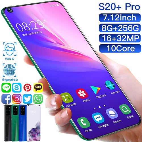2020 S20 + PRO 7.2 pouces système HD 2320x1080 8g + 256g double carte veille double empreinte digitale visage déverrouillage