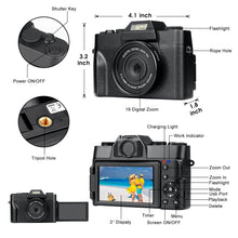 Load image into Gallery viewer, 4K Digital Camera Video Vlogging Camcorder for YouTube WIFI Portable Handheld 16X Digital Zoom 30MP HD Nightvision Selfie Camera
