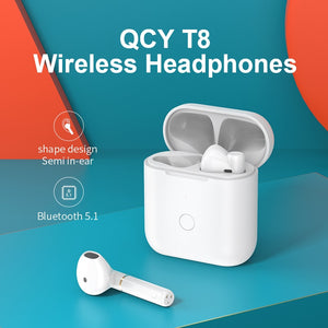 QCY T8 Bluetooth écouteur Semi-dans-oreille sans fil TWS double connexion casque Hall écouteurs magnétiques avec Microphone casque