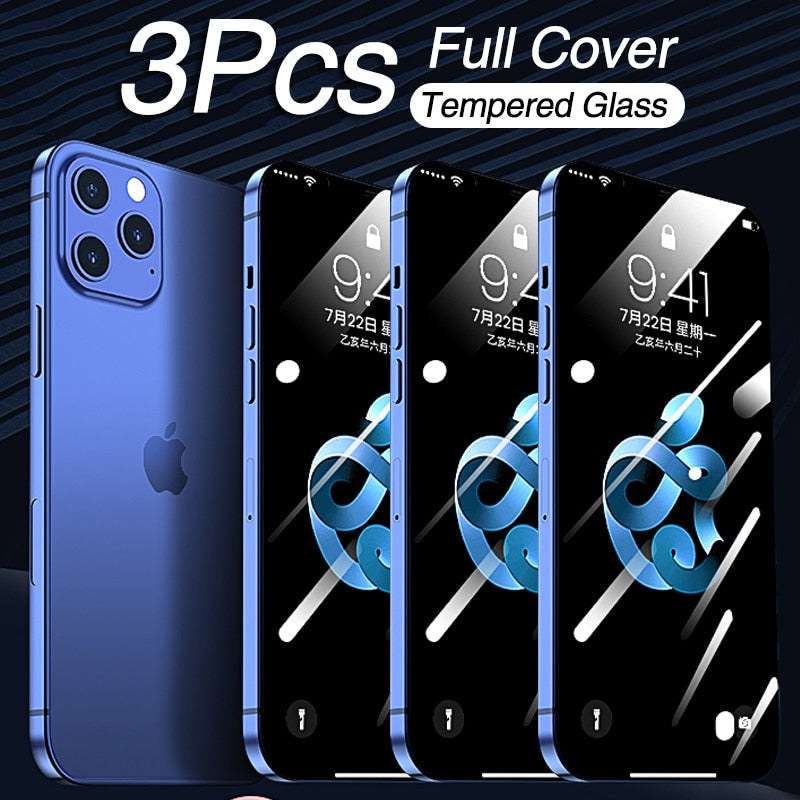 3 pièces couvercle complet verre de protection sur pour iPhone 11 12 pro protecteur d'écran verre trempé sur iPhone X XR XS 8 5 7 6 verre incurvé