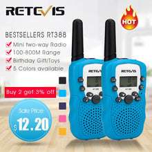 Load image into Gallery viewer, RETEVIS RT388 Walkie Talkie Kids Walkie-talkies 2 pcs Mini Two-Way Radio Station PMR Children Gift/Family Use/Camping 100-800M
