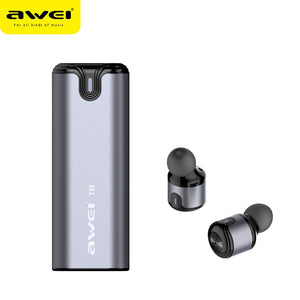 AWEI T8 TWS Bluetooth écouteur véritable sans fil écouteurs avec batterie d'alimentation double Microphone 3D stéréo dans l'oreille écouteurs pour Xiaomi iphone