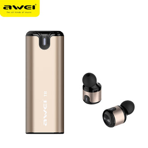 AWEI T8 TWS Bluetooth écouteur véritable sans fil écouteurs avec batterie d'alimentation double Microphone 3D stéréo dans l'oreille écouteurs pour Xiaomi iphone