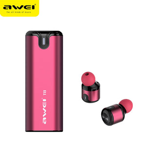 AWEI T8 TWS Bluetooth écouteur véritable sans fil écouteurs avec batterie d'alimentation double Microphone 3D stéréo dans l'oreille écouteurs pour Xiaomi iphone