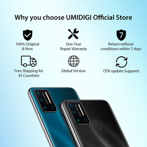 UMIDIGI-A7 Pro, 64GB/128GB ROM, LPDDR4X Octa Core, 6,3" FHD+Plein-écran, Android 10 OS, Quad Caméra, Version Globale, En stock