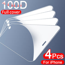 Load image into Gallery viewer, 4 pièces couvercle complet verre de protection sur pour iPhone 11 Pro Max X XR XS MAX Film de verre trempé sur iPhone 12 Pro Mini protecteur d&#39;écran
