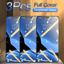 Load image into Gallery viewer, 3 pièces couvercle complet verre de protection sur pour iPhone 11 12 pro protecteur d&#39;écran verre trempé sur iPhone X XR XS 8 5 7 6 verre incurvé
