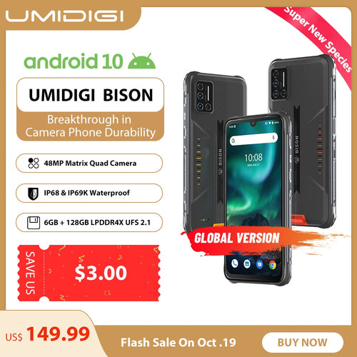 UMIDIGI BISON IP68/IP69K téléphone robuste étanche 48MP matrice Quad caméra 6.3 