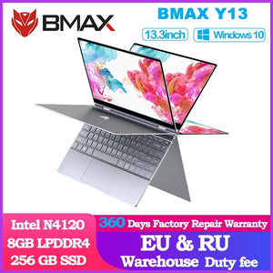 BMAX Y13 360° Laptop 13.3 inch Notebook Windows 10  8GB LPDDR4 256GB SSD 1920*1080 IPS Intel N4120 touch screen laptops